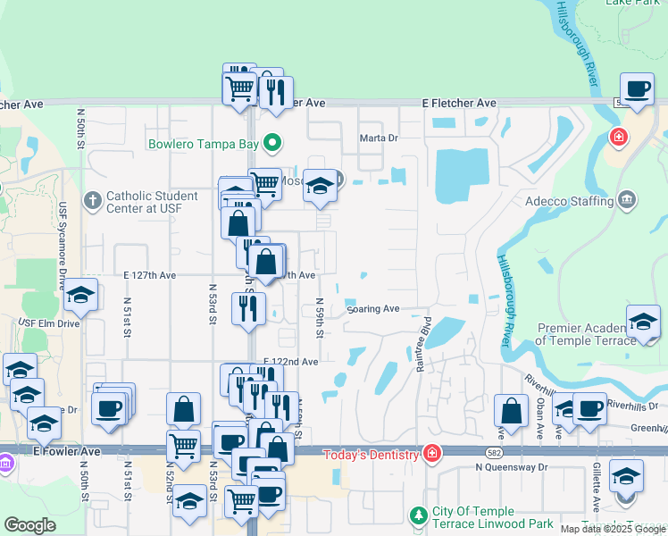 map of restaurants, bars, coffee shops, grocery stores, and more near 6067 Gibson Avenue in Tampa