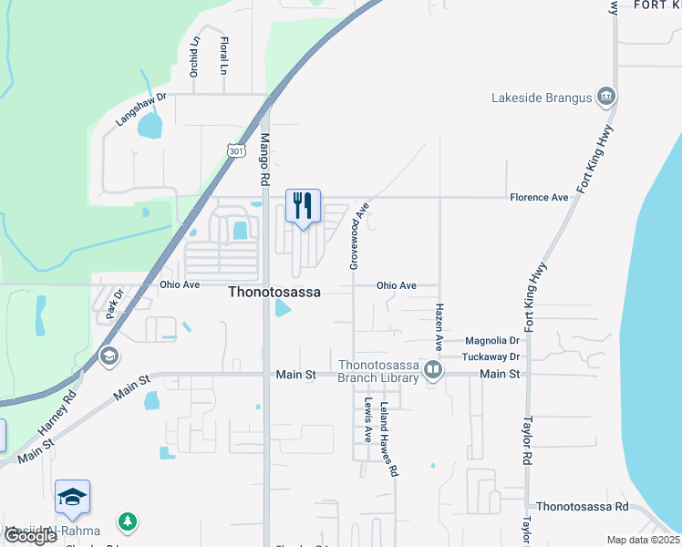 map of restaurants, bars, coffee shops, grocery stores, and more near 12008 Grovewood Avenue in Thonotosassa
