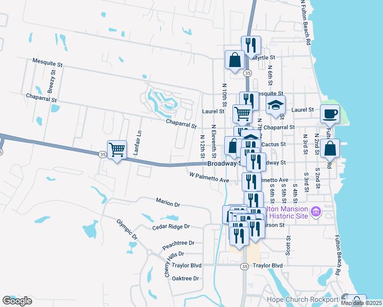 map of restaurants, bars, coffee shops, grocery stores, and more near 101 North 12th Street in Fulton