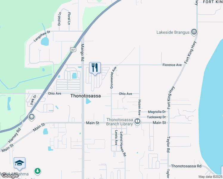 map of restaurants, bars, coffee shops, grocery stores, and more near 12008 Grovewood Avenue in Thonotosassa