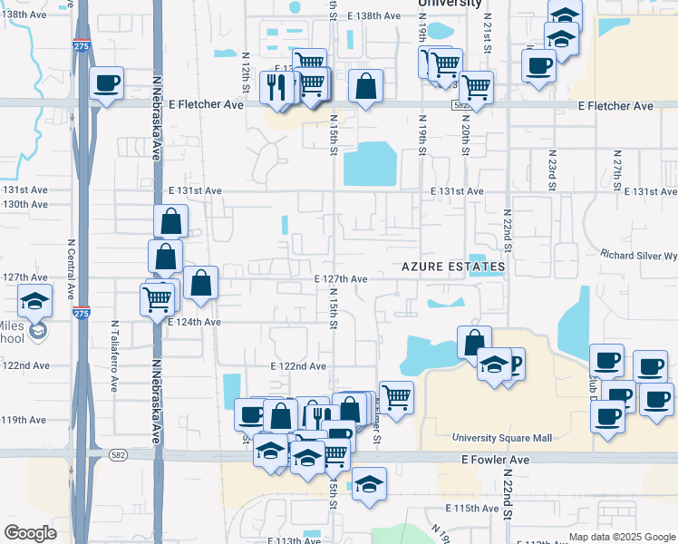 map of restaurants, bars, coffee shops, grocery stores, and more near in University