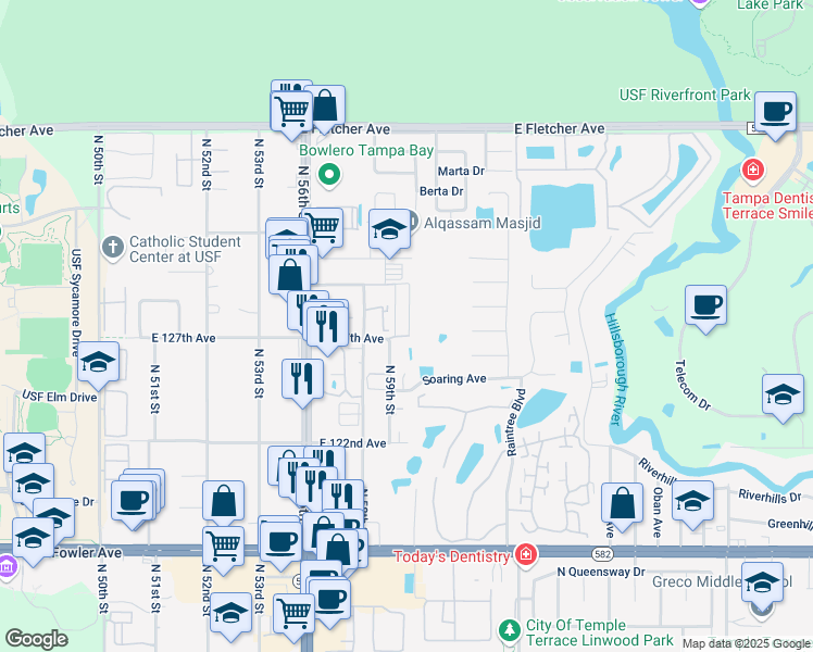 map of restaurants, bars, coffee shops, grocery stores, and more near 6063 Gibson Avenue in Tampa