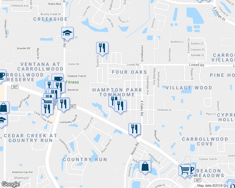 map of restaurants, bars, coffee shops, grocery stores, and more near 5402 Britwell Court in Tampa