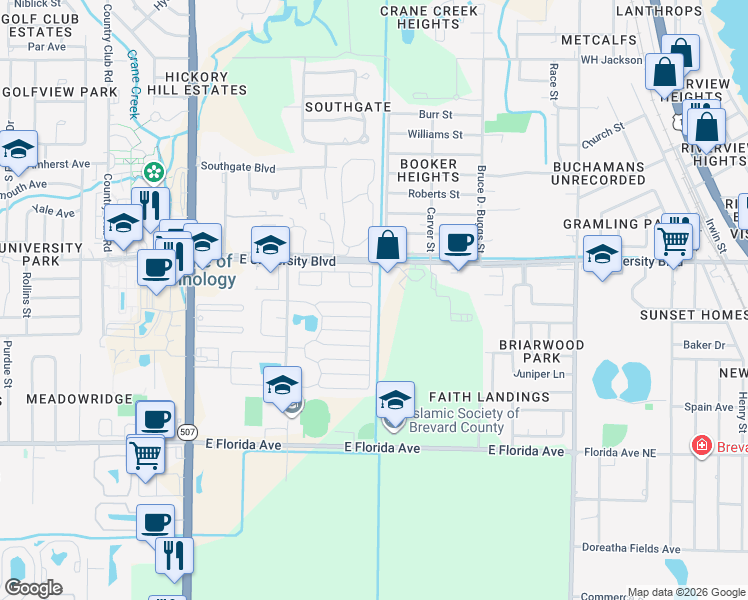map of restaurants, bars, coffee shops, grocery stores, and more near 3125 Wiley Avenue in Melbourne