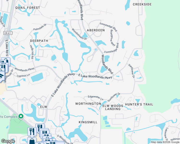 map of restaurants, bars, coffee shops, grocery stores, and more near 121 Lindsay Lane in Oldsmar