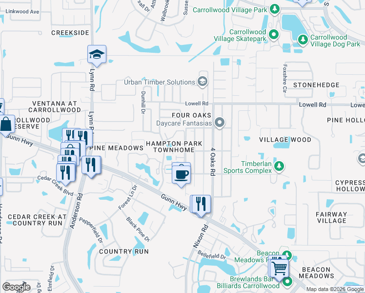 map of restaurants, bars, coffee shops, grocery stores, and more near 12522 Holyoke Avenue in Tampa