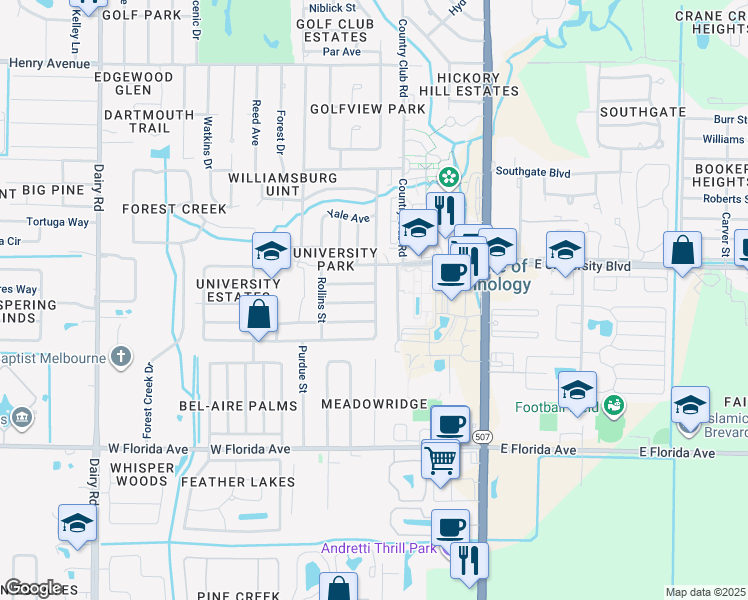 map of restaurants, bars, coffee shops, grocery stores, and more near 300 Princeton Avenue in Melbourne