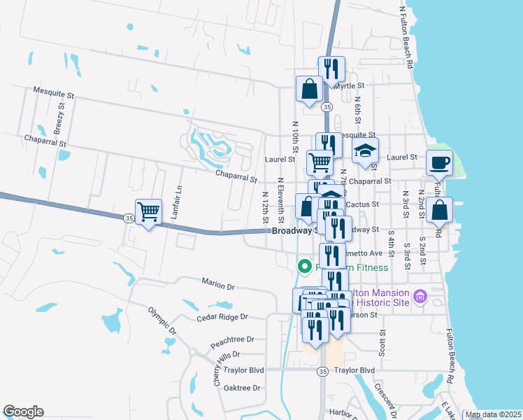map of restaurants, bars, coffee shops, grocery stores, and more near 101 North 12th Street in Fulton