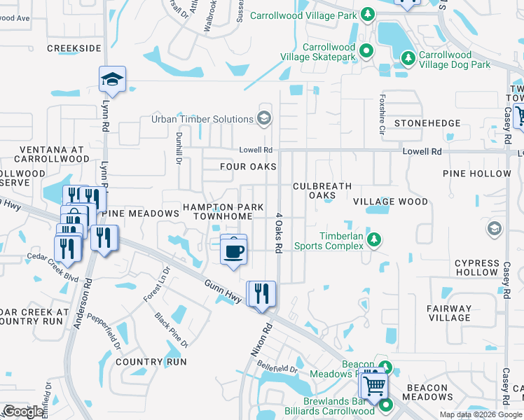map of restaurants, bars, coffee shops, grocery stores, and more near 5204 Lynn Street in Tampa