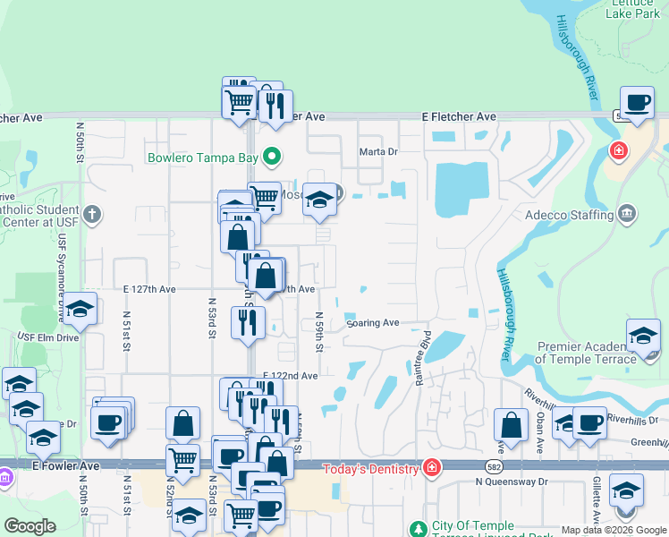 map of restaurants, bars, coffee shops, grocery stores, and more near 6068 Gibson Avenue in Tampa