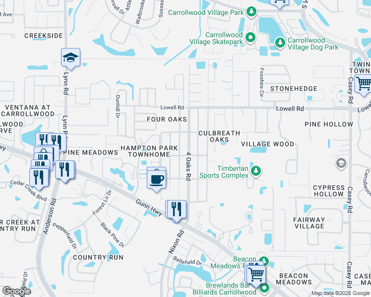 map of restaurants, bars, coffee shops, grocery stores, and more near 5204 Lynn Street in Tampa