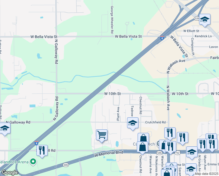 map of restaurants, bars, coffee shops, grocery stores, and more near 2735 West 10th Street in Lakeland
