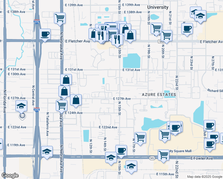 map of restaurants, bars, coffee shops, grocery stores, and more near 1450 Villena Avenue in Tampa