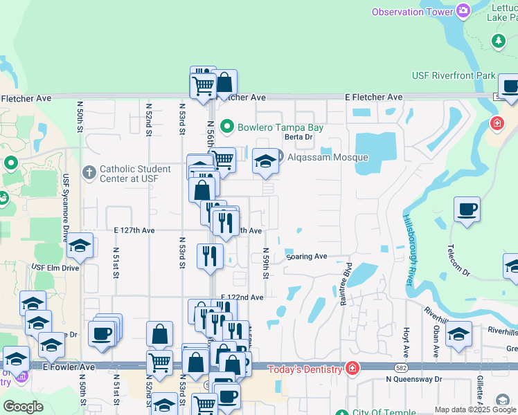 map of restaurants, bars, coffee shops, grocery stores, and more near 5901 Gibson Avenue in Tampa