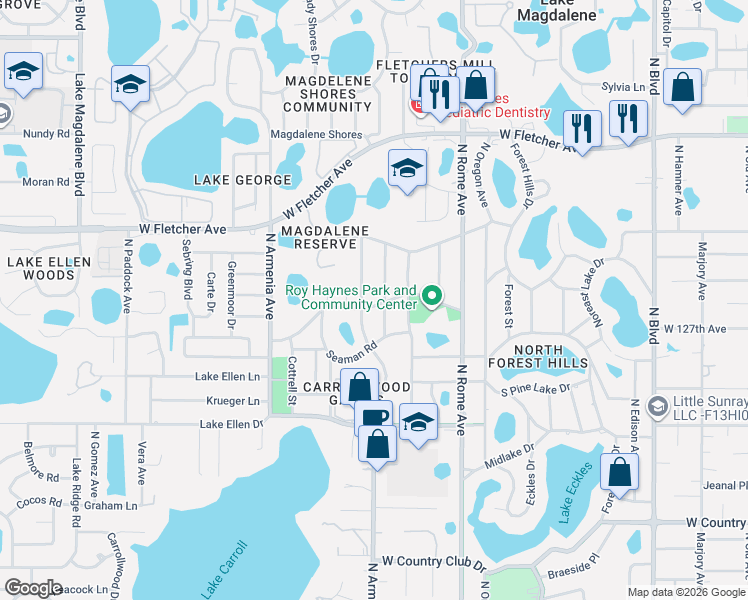 map of restaurants, bars, coffee shops, grocery stores, and more near 2011 South Village Avenue in Tampa