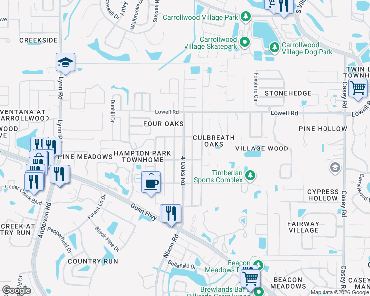 map of restaurants, bars, coffee shops, grocery stores, and more near 12719 Worchester Avenue in Tampa