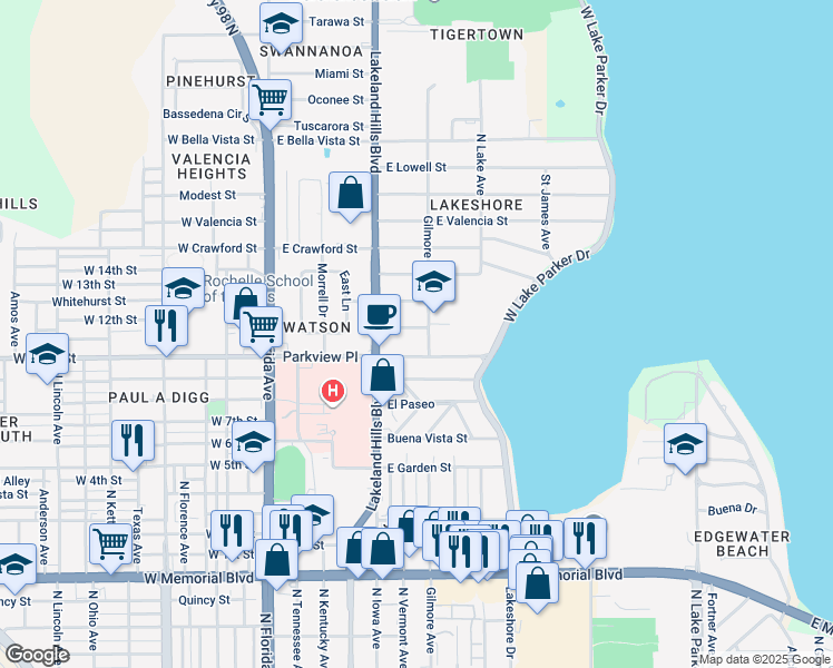 map of restaurants, bars, coffee shops, grocery stores, and more near 613 Julius T Horny Drive in Lakeland