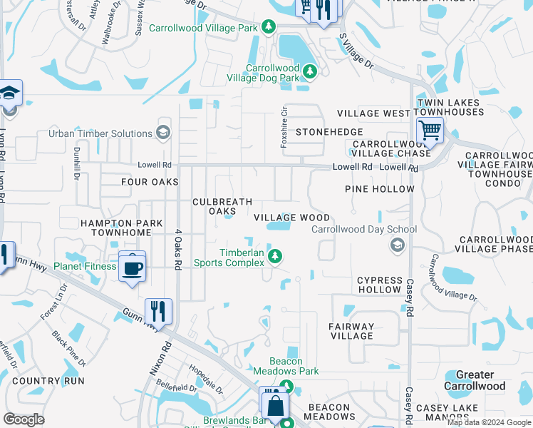 map of restaurants, bars, coffee shops, grocery stores, and more near 12803 Bay Leaf Place in Tampa
