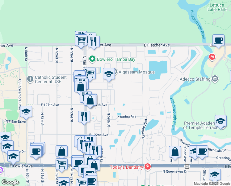map of restaurants, bars, coffee shops, grocery stores, and more near 6014 Gibson Avenue in Tampa