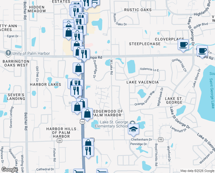 map of restaurants, bars, coffee shops, grocery stores, and more near 2717 14th Court in Palm Harbor