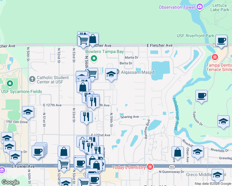 map of restaurants, bars, coffee shops, grocery stores, and more near 6013 Gibson Avenue in Tampa
