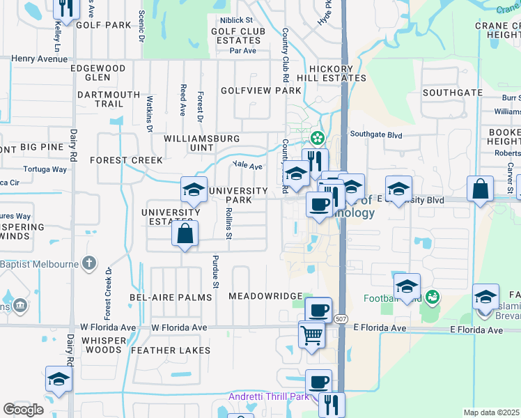 map of restaurants, bars, coffee shops, grocery stores, and more near 302 Georgetown Avenue in Melbourne