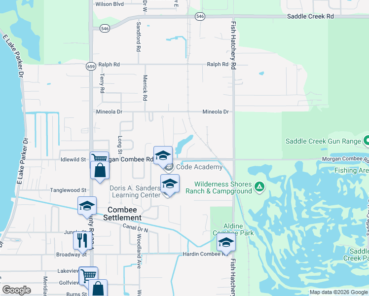map of restaurants, bars, coffee shops, grocery stores, and more near 1424 Ridge Lake Court in Lakeland