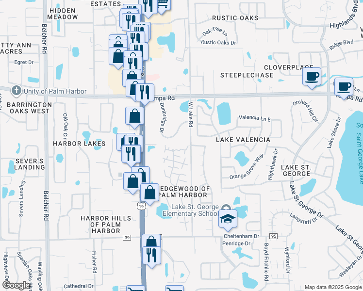 map of restaurants, bars, coffee shops, grocery stores, and more near 2717 14th Court in Palm Harbor