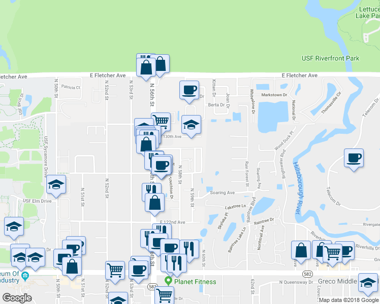 map of restaurants, bars, coffee shops, grocery stores, and more near 5901 Gibson Avenue in Tampa