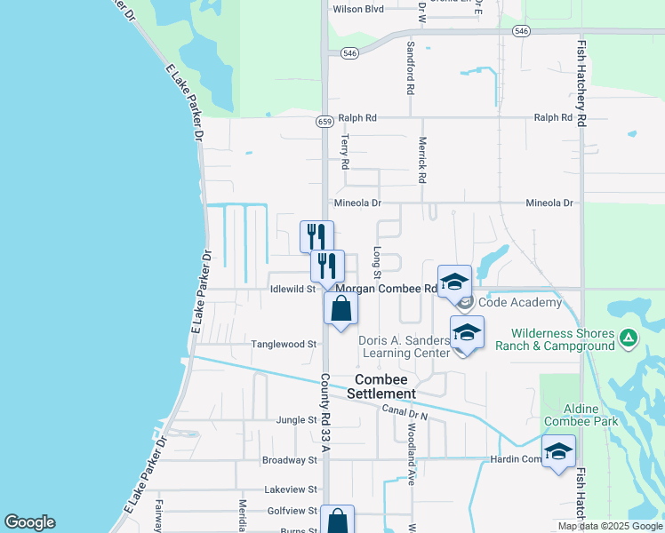 map of restaurants, bars, coffee shops, grocery stores, and more near 1435 North Combee Road in Lakeland