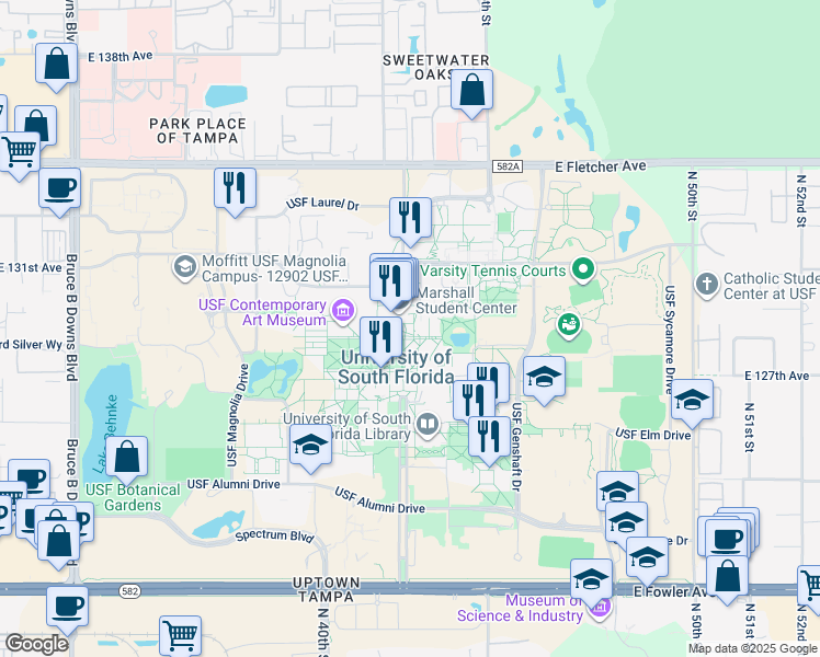 map of restaurants, bars, coffee shops, grocery stores, and more near in Tampa