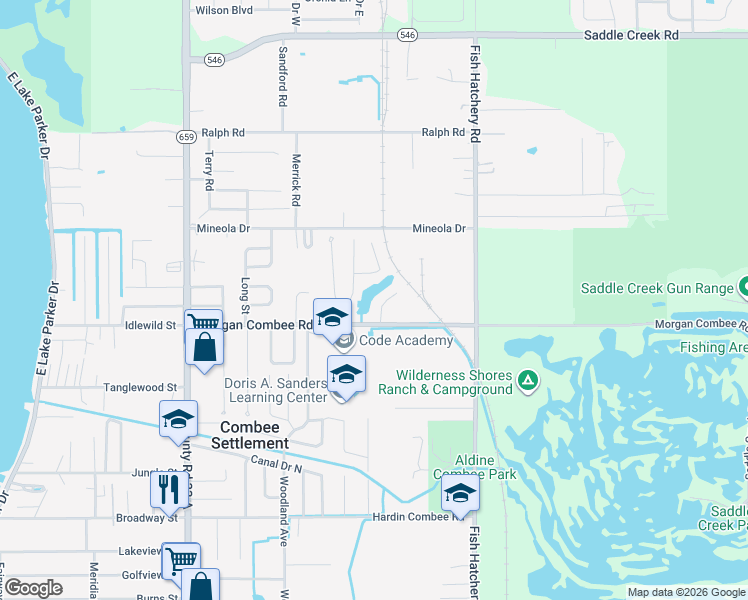 map of restaurants, bars, coffee shops, grocery stores, and more near 1426 Ridge Lake Court in Lakeland