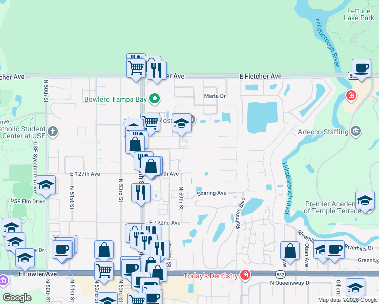 map of restaurants, bars, coffee shops, grocery stores, and more near 6007 Gibson Avenue in Tampa