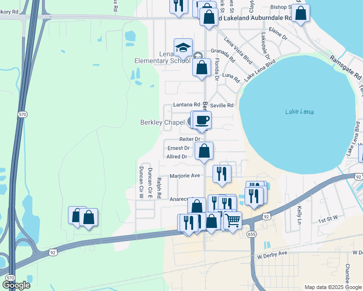 map of restaurants, bars, coffee shops, grocery stores, and more near 3011 Ernest Drive in Auburndale