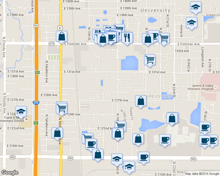 map of restaurants, bars, coffee shops, grocery stores, and more near 1450 Villena Avenue in Tampa