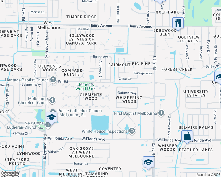 map of restaurants, bars, coffee shops, grocery stores, and more near 703 John Adams Lane in Melbourne