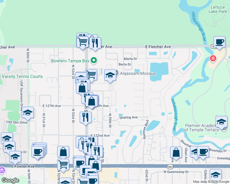 map of restaurants, bars, coffee shops, grocery stores, and more near 6005 Gibson Avenue in Tampa