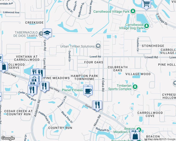 map of restaurants, bars, coffee shops, grocery stores, and more near 12659 Castle Hill Drive in Tampa