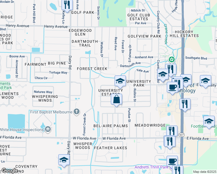 map of restaurants, bars, coffee shops, grocery stores, and more near 617 Auburn Avenue in Melbourne