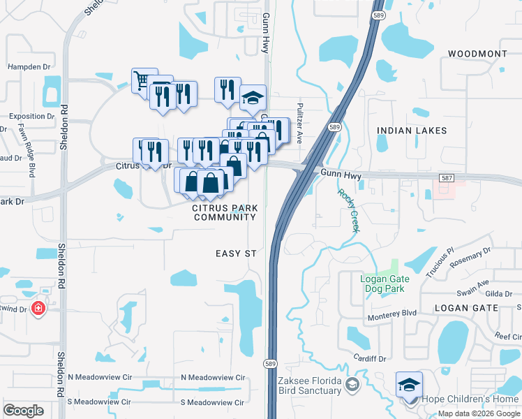 map of restaurants, bars, coffee shops, grocery stores, and more near 12750 Citrus Park Lane in Tampa