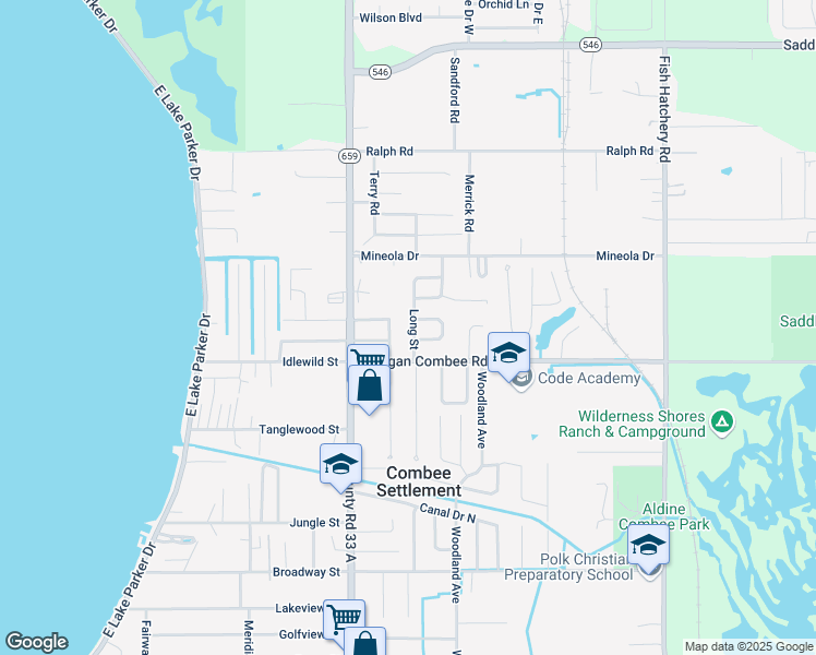 map of restaurants, bars, coffee shops, grocery stores, and more near 1427 Pleasant Place in Lakeland