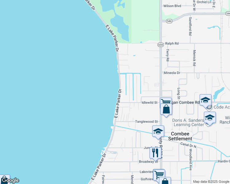map of restaurants, bars, coffee shops, grocery stores, and more near 1427 East Lake Parker Drive in Lakeland