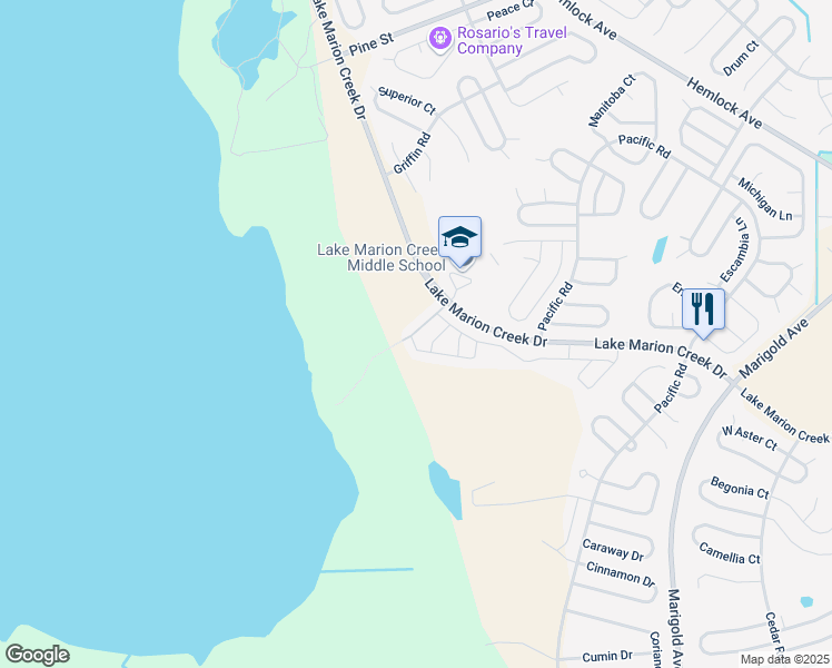 map of restaurants, bars, coffee shops, grocery stores, and more near 18101 Indian Creek Drive in Kissimmee