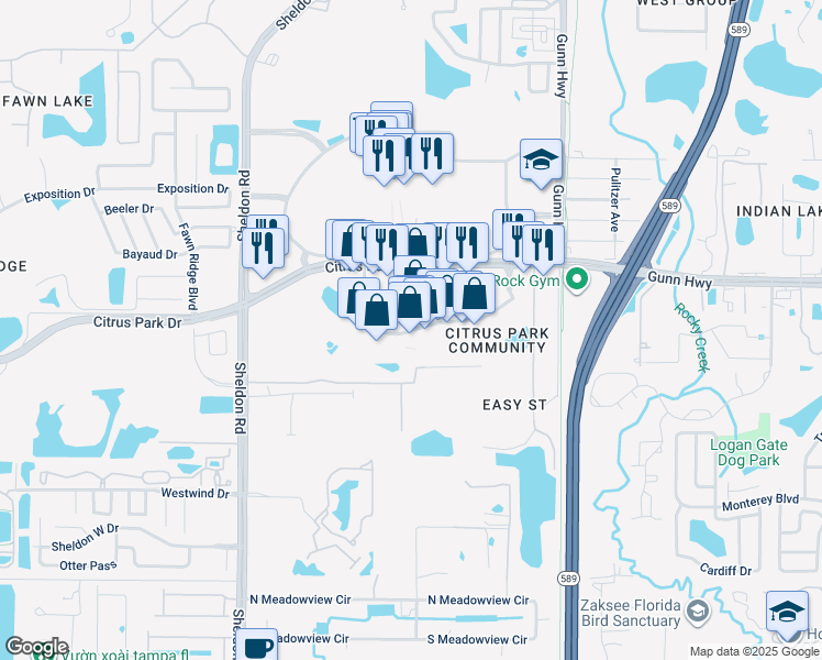 map of restaurants, bars, coffee shops, grocery stores, and more near 6630 Citrus Plaza Drive in Tampa