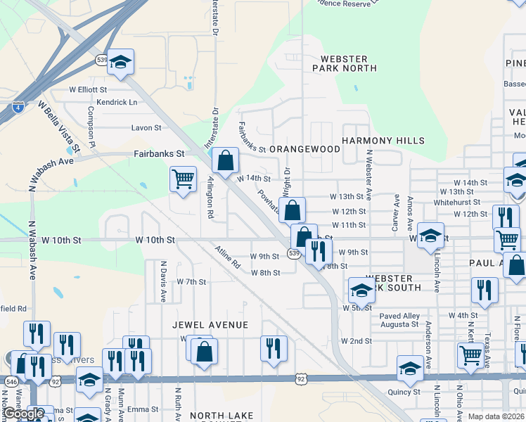 map of restaurants, bars, coffee shops, grocery stores, and more near 1440 Kathleen Road in Lakeland