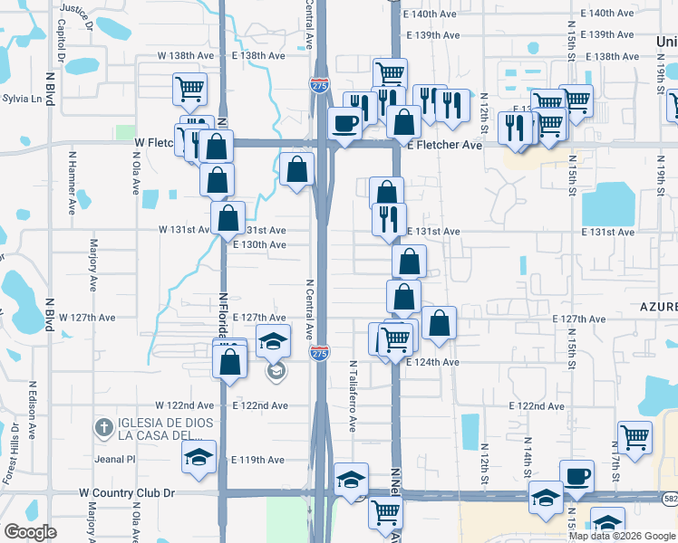 map of restaurants, bars, coffee shops, grocery stores, and more near 710 Hoffman Boulevard in Tampa