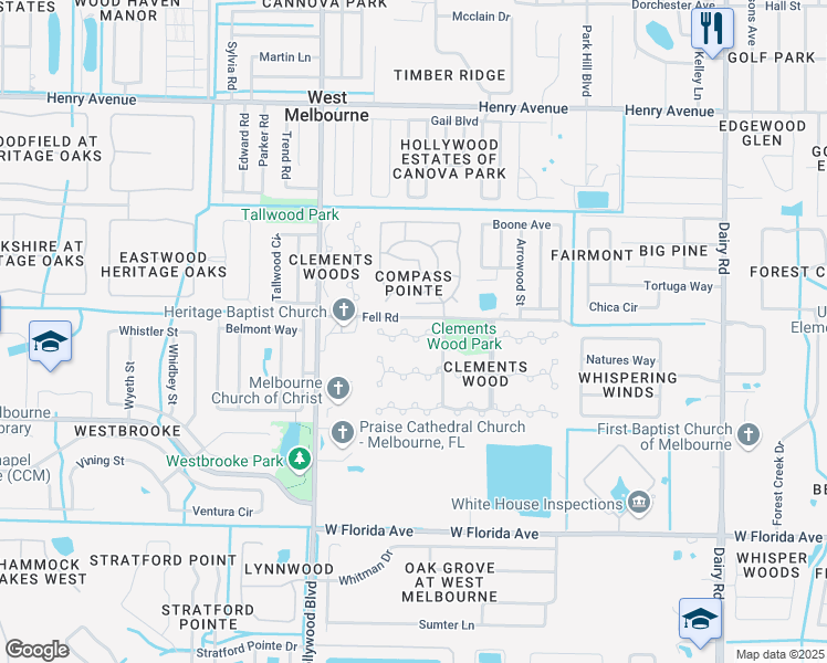 map of restaurants, bars, coffee shops, grocery stores, and more near 760 John Adams Lane in Melbourne