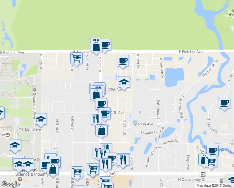 map of restaurants, bars, coffee shops, grocery stores, and more near 5804 Gibson Avenue in Tampa