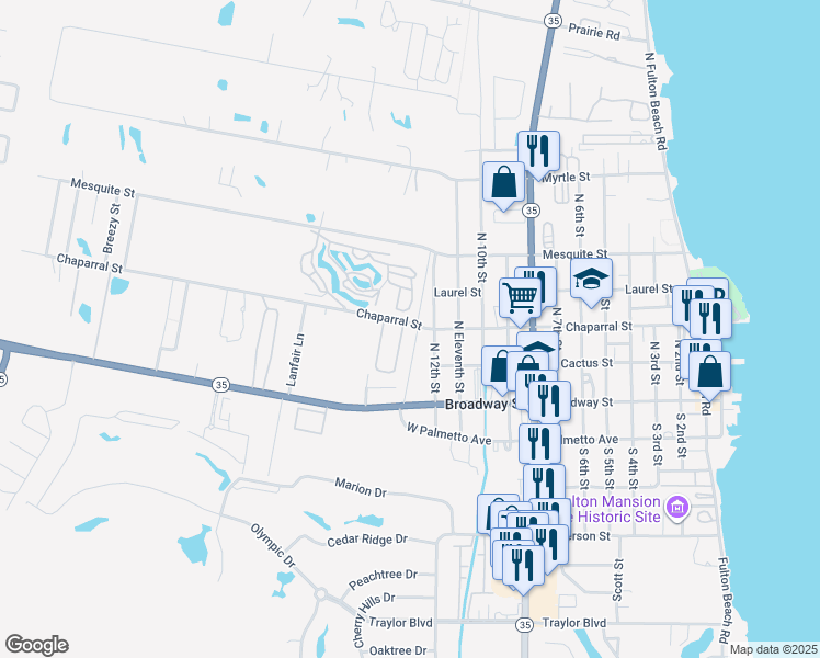 map of restaurants, bars, coffee shops, grocery stores, and more near 209 North 12th Street in Fulton