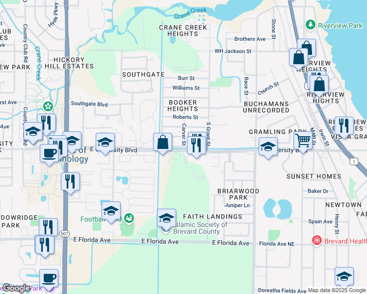 map of restaurants, bars, coffee shops, grocery stores, and more near 2996 Carver Street in Melbourne